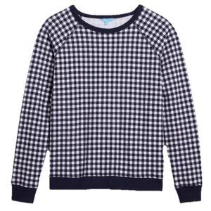 Draper James Natalie Sweatshirt Gingham Navy White Size M Checked Preppy Coastal